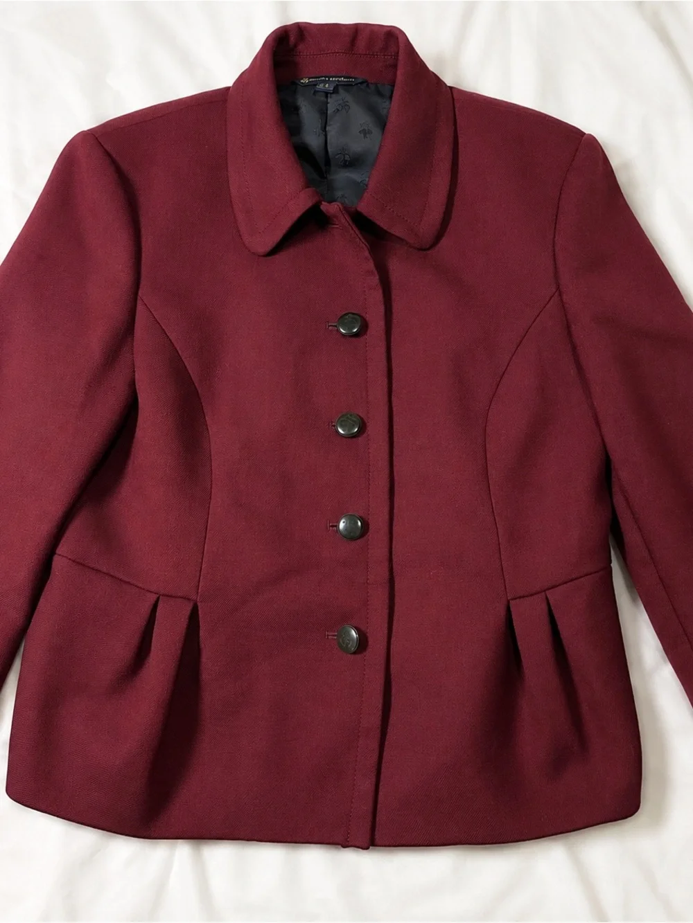 Brooks Brothers Burgundy Wool Blend Peplum Blazer Jacket Size 8 - Picture 5 of 10